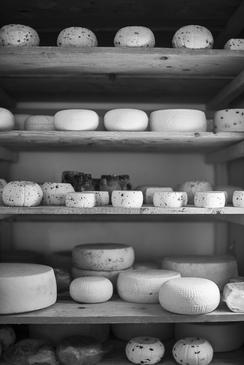 The chesses are stored in a cool, dark room to let whey exit and mature the cheeses